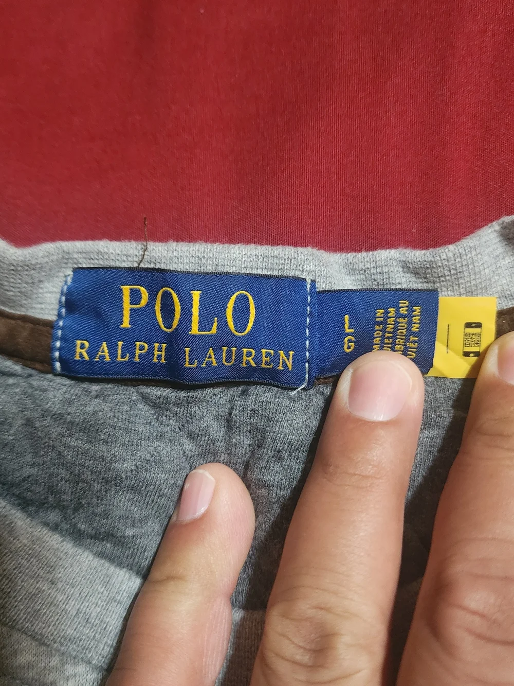 Ralph Lauren Light Gray Quilted Crewneck Sweater with Navy Pony